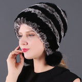 Three-ball Ear Protection Rex Rabbit Fur Hat