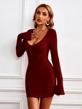 Sexy Single-breasted Knitted Long-sleeved Dress