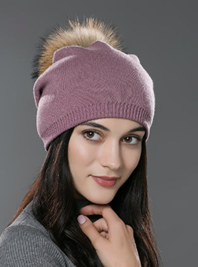 Hat Wool Knitted Beanies Cap Fox Fur
