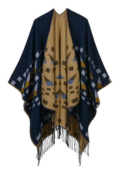 Triangular Small Square Jacquard Tassel Split Cloak