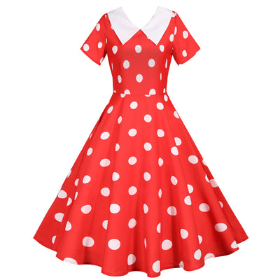 V-neck Polka Dot Print Short Sleeves Dress