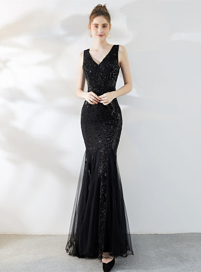 Sexy Deep V back Sequined Dress