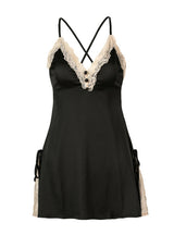 Spliced Lace Satin Silk-like Nightgown