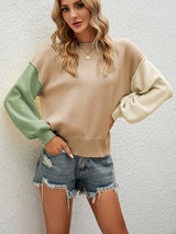 Pullover Round Neck Loose Contrast Sweater