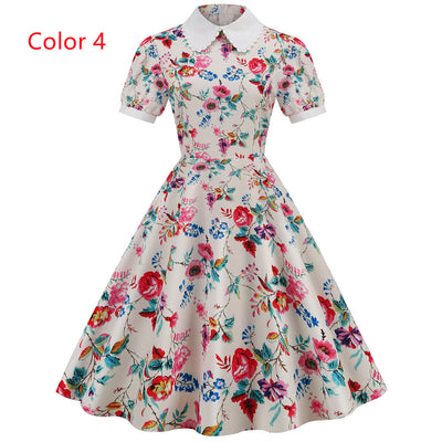 Printed Short Sleeve Doll Collar Printed Dress