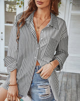 Women Long-sleeved Striped Blouse