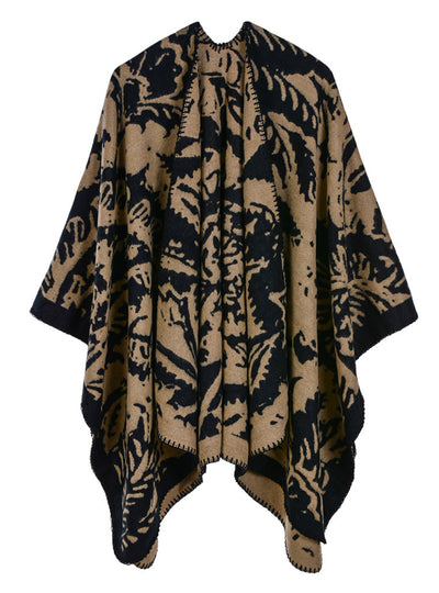 Ladies Flower Pattern Shawl Split Long Cloak