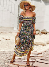Beach Square Neck Bohemian Print Dress