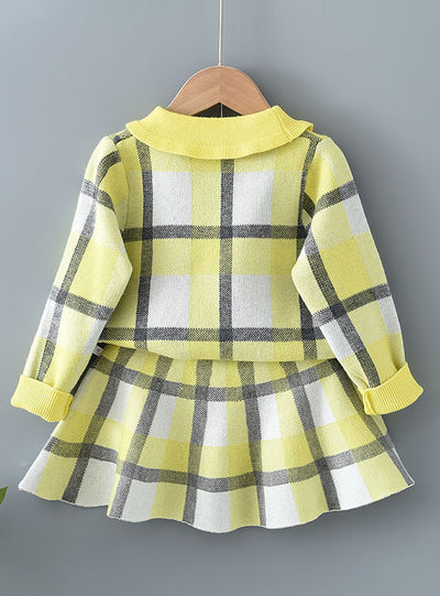 Girls Large Plaid Stripes Knitted Dress