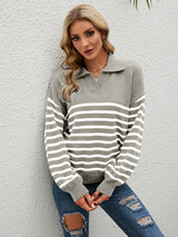 Contrast Color Loose Pullover Lapel Sweater