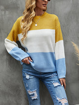 Lantern Loose Sleeve Pullover Contrast Color Sweater