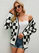 Plaid Color Matching Sweater Cardigan