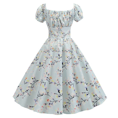Retro Short Sleeves Printed Dress
