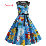 Christmas Printed Lace Stitching Dress