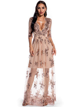 Retro V-neck Sequined Long Dress