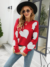 Turtleneck Hearts Contrast Color Love Heart Sweater