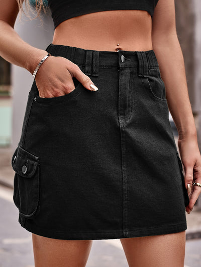 Elastic Waist Casual Denim Skirt