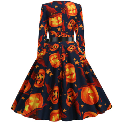 Long Sleeve V-neck Print Dress