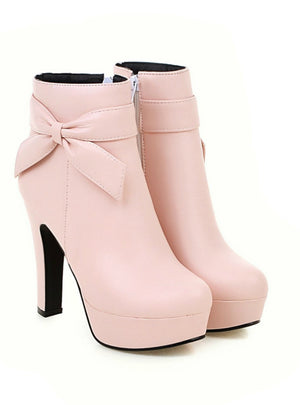 PU Leather Platform Shoes Woman Ankle Boots