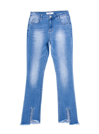 Torn Rivet Burr Split Micro-horn Jeans