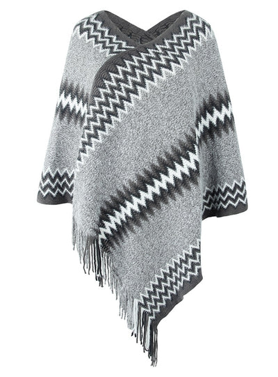 Fringe Knit Sweater Shawl Cloak