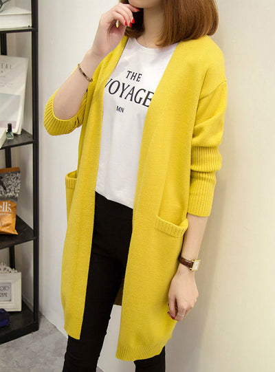 Long Cardigan Pockets Loose Solid Knit Sweater