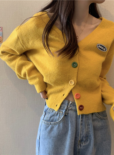 Women Sweet V-neck Long-sleeved Cardigan Sweater