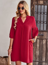 Solid Color Loose V-neck Short Dress
