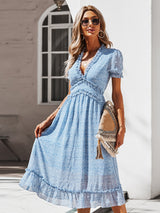 Sexy V-neck Printed Chiffon Big Swing Dress