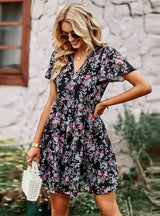 V-neck Chiffon Printed Dress