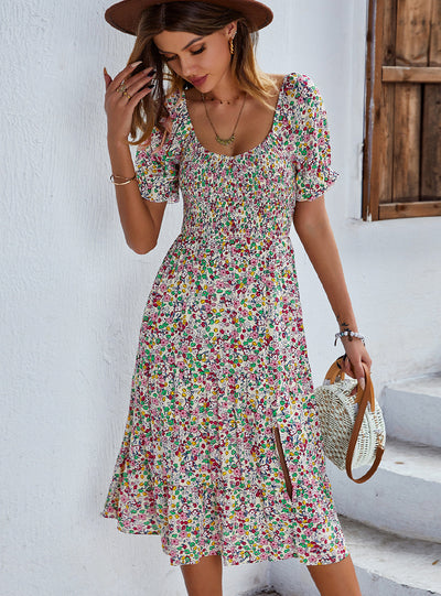 Round Neck Big Swing Bohemian Print Dress