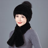 Warm Ear Protection Rex Rabbit Hair Warm Hat Scarf Set