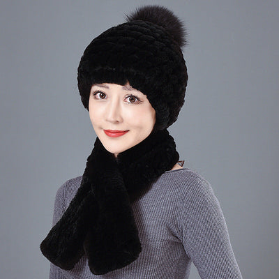 Warm Ear Protection Rex Rabbit Hair Warm Hat Scarf Set