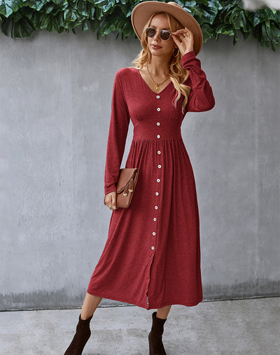 Waist Stretch Long Sleeve Dress