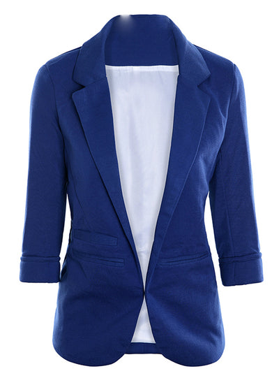 Notched Office Work Open Front Blazer Outfits 