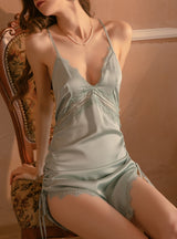 Lace Gauze Splicing Sling Nightdress Set