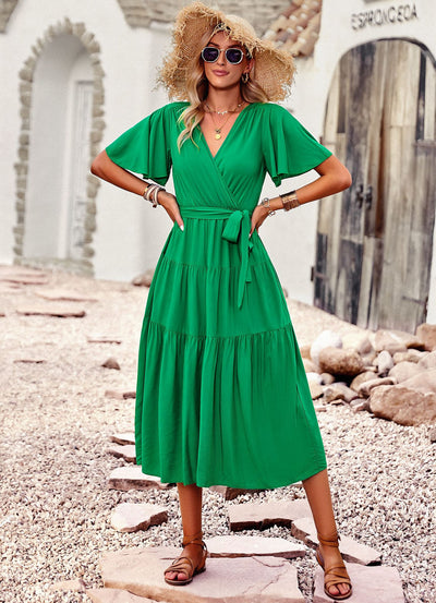 Short Sleeve V-neck Chest-wrapped Dress