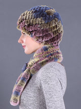 Warm Pineapple Rex Rabbit Fur Hat Scarf Set