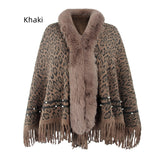 Leopard Print Fur Collar Tassel Warm Scarf Shawl