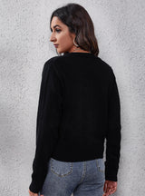 Contrast Stitching Long Sleeve Cardigan Sweater Jacket
