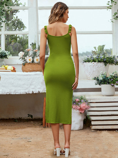 V-neck Ruffled Strap Hip Dress