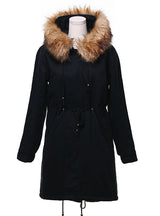 Long Cotton-padded Jacket Wool Collar Hat Lamb Cashmere