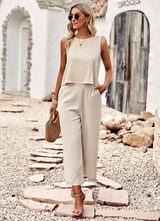 Sleeveless Top and Cropped Trousers Two-piece Suit