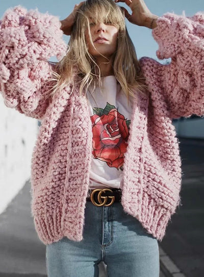 Lantern Sleeve Cardigan Open Front Sweater Coat