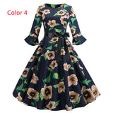 Retro Mid-sleeve Round Neck Print Dress