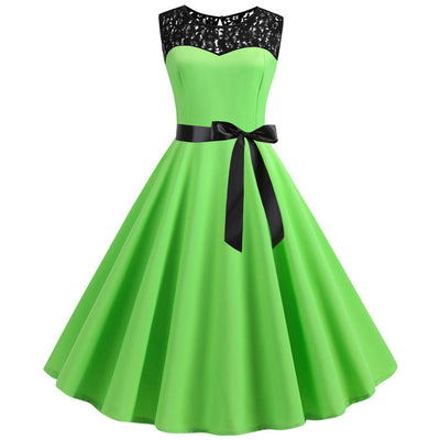 Retro Sleeveless Lace Stitching Dress