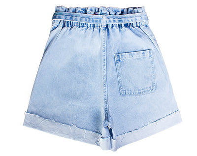 Elastic Waist Hem Wide Leg Denim Shorts