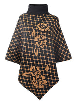 Women High Neck Collar Flower Cape Shawl