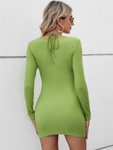 Casual Halter Hollow Short Long Sleeve Dress