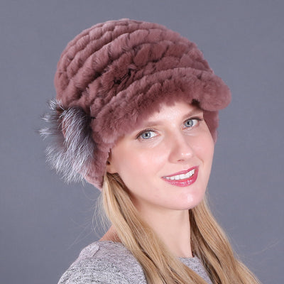 Woman Warm Rex Rabbit Hair Knitted Hat